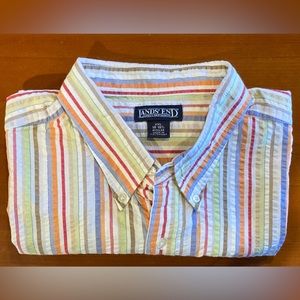 Lands’ End Mens Multi Color Seersucker Short Sleeve Shirt Size XXL 18 18 1/2